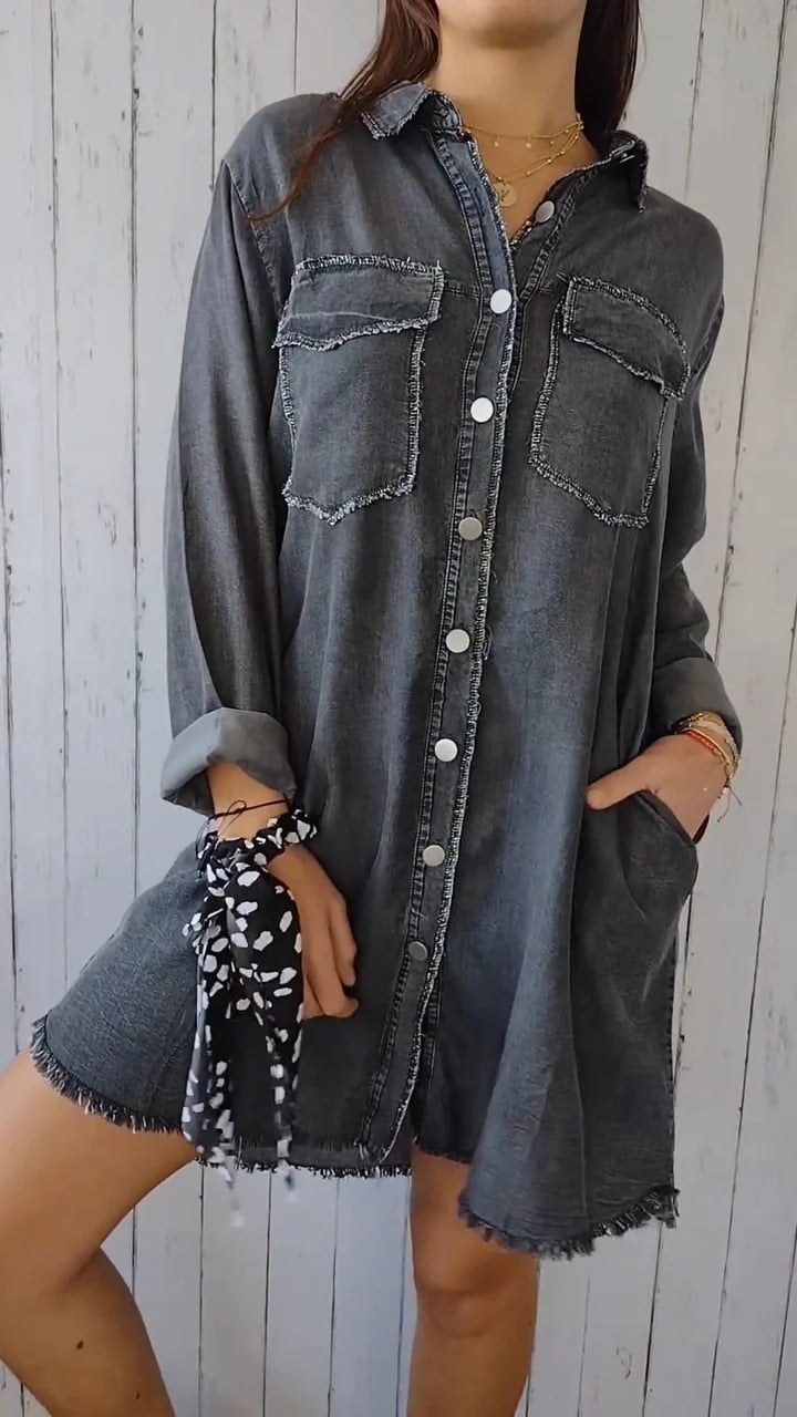 Camisa vaquera cómoda con abrigo largo-ES