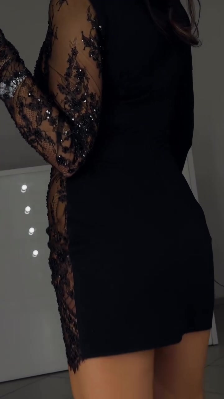 👑Vestido sexy de manga corta con ribete de encaje-ES