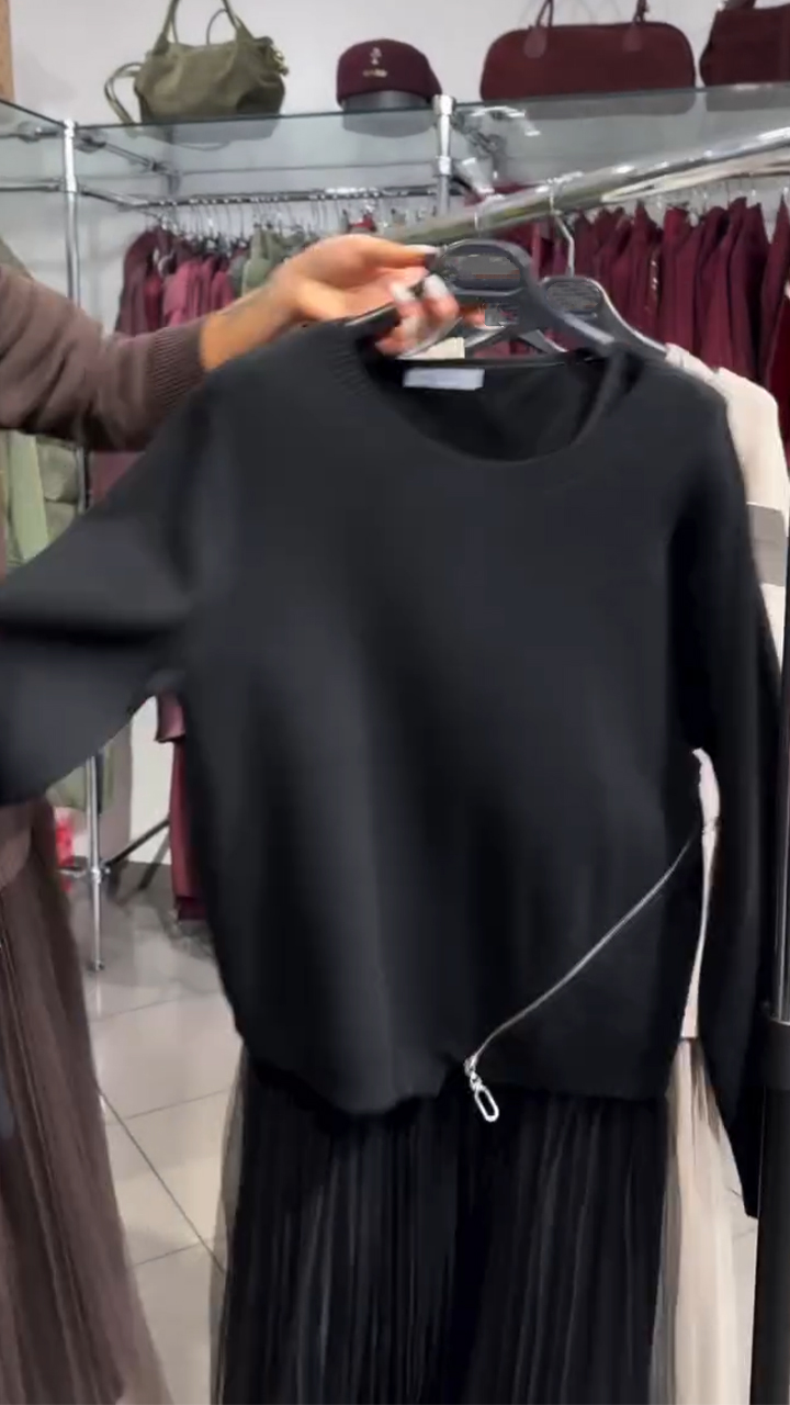 Γυναικείο φόρεμα με φερμουάρ στο πλάι και μπαλώματα-GR