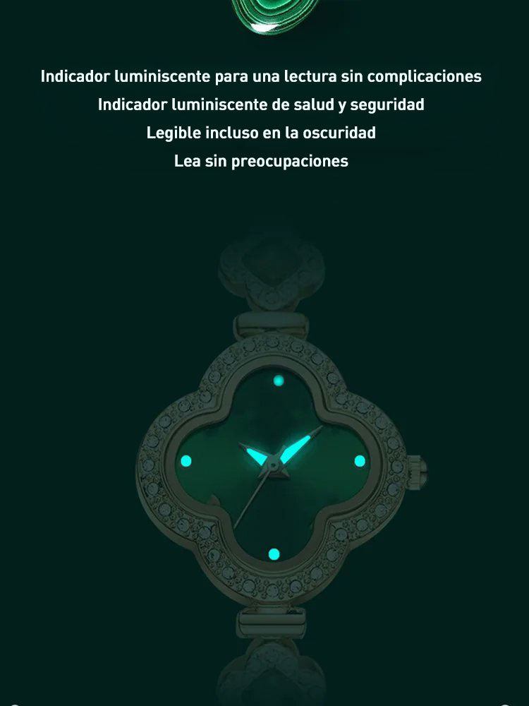 Reloj de esmeraldas con trébol para mujer.