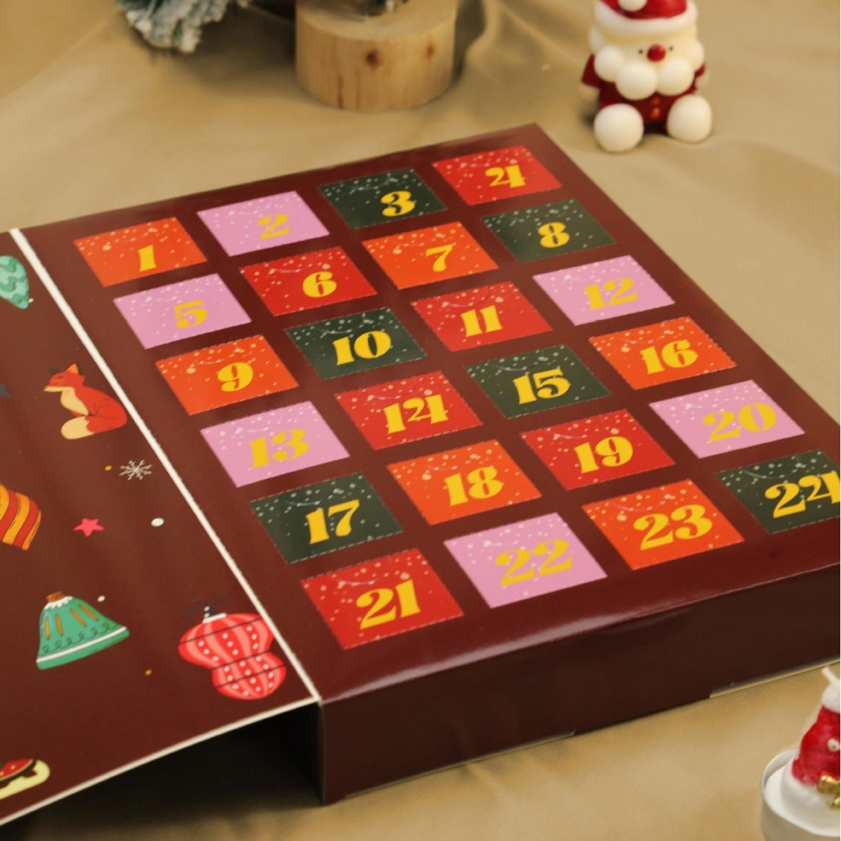 Calendario de Adviento de mármol rosa 2025, caja de cuenta regresiva de 24 días para Navidad-ES