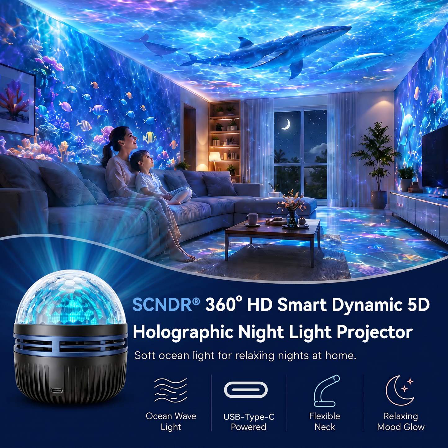 🦖🎁360° pametni holografski projektor zvjezdanog neba (HD Smart Dynamic 5D)-HR
