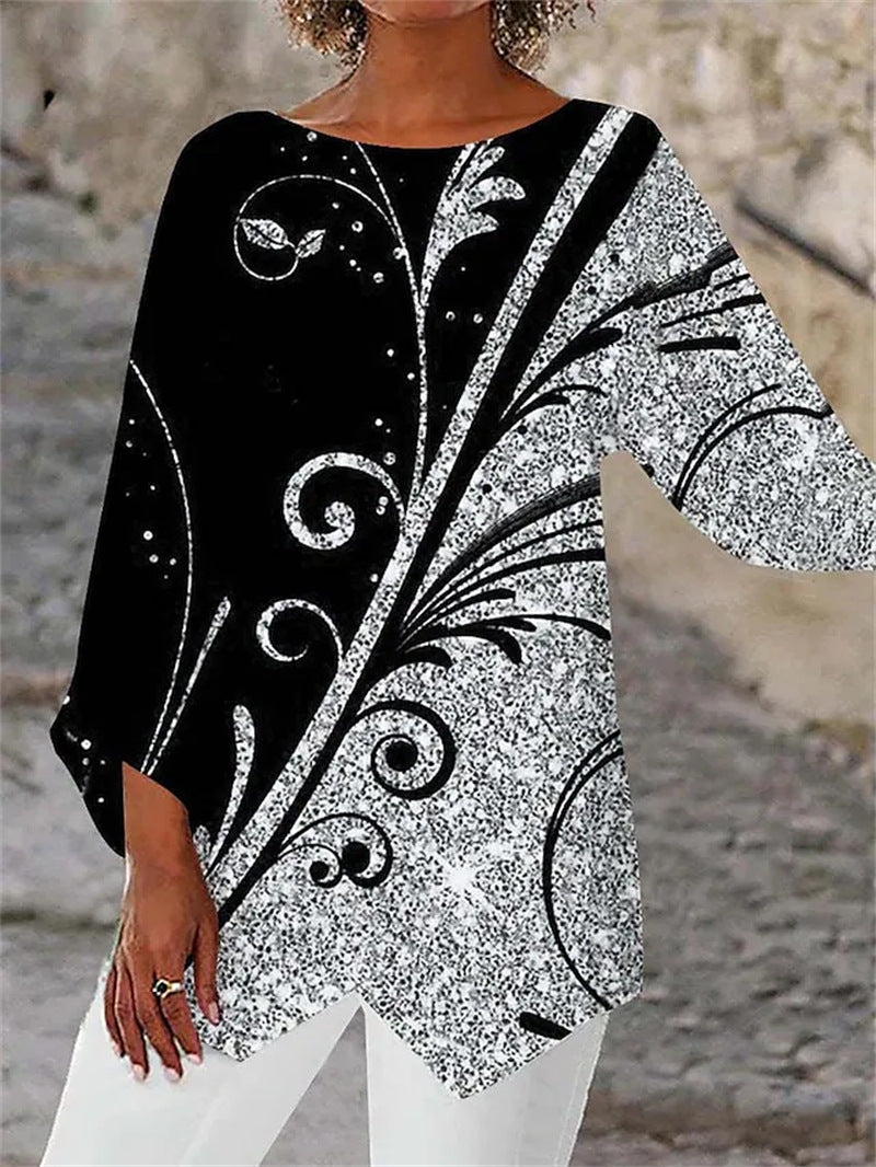 [S-5XL]Nueva camisa de manga larga con cuello redondo estampada 2025-ES