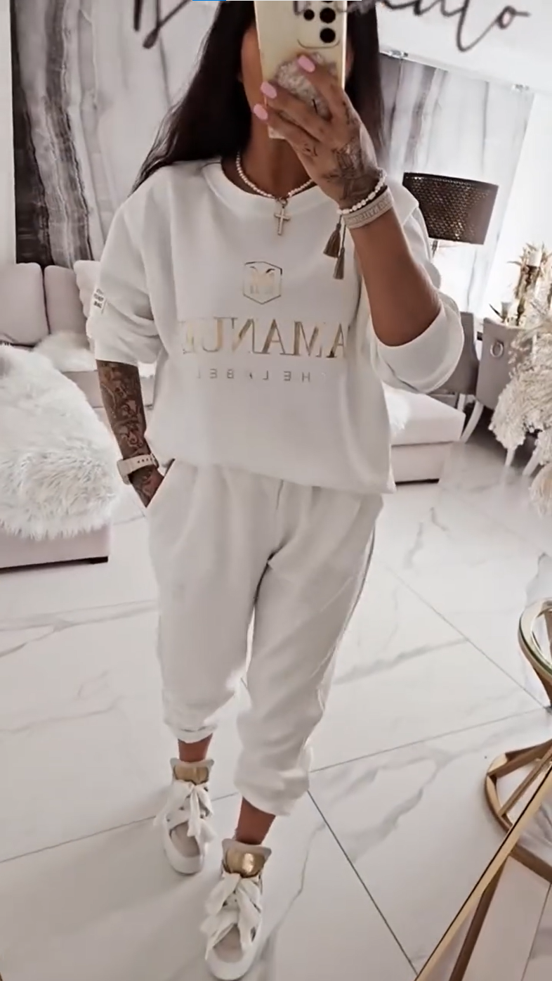 ¡Oferta por tiempo limitado! Conjunto casual para mujer: blusa estampada y pantalón holgado.-ES