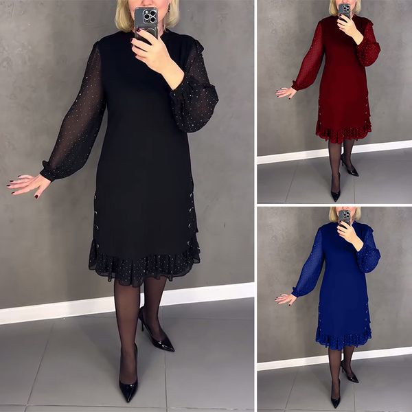 🔥👗[S~5XL]Nova modna, ohlapna obleka z volančki, enobarvna, z dolgimi rokavi-SI