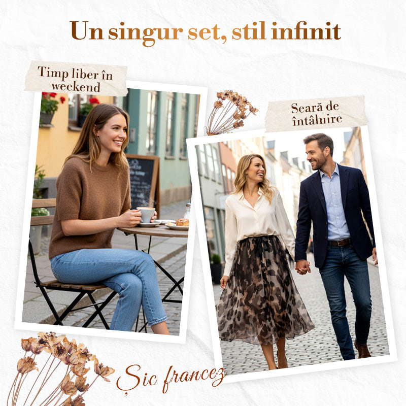 Dvodelni komplet za ženske: pulover in krilo z leopardjim vzorcem-SI