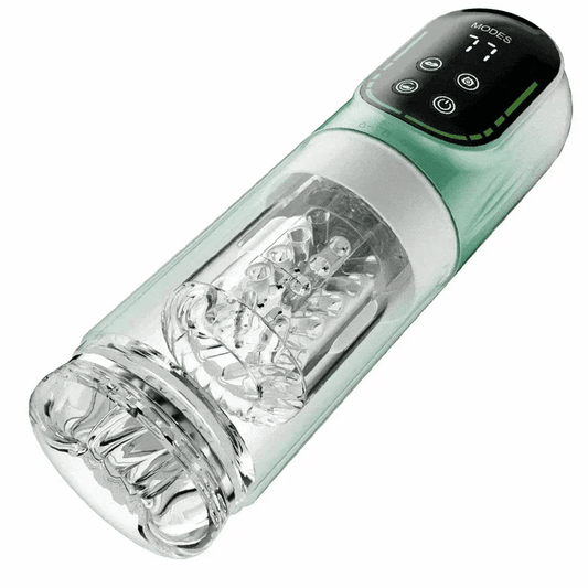Vandeniui atsparus XR4 masturbatorius su siurbimo, sukimosi, stūmimo ir vibracijos funkcijomis.-LT