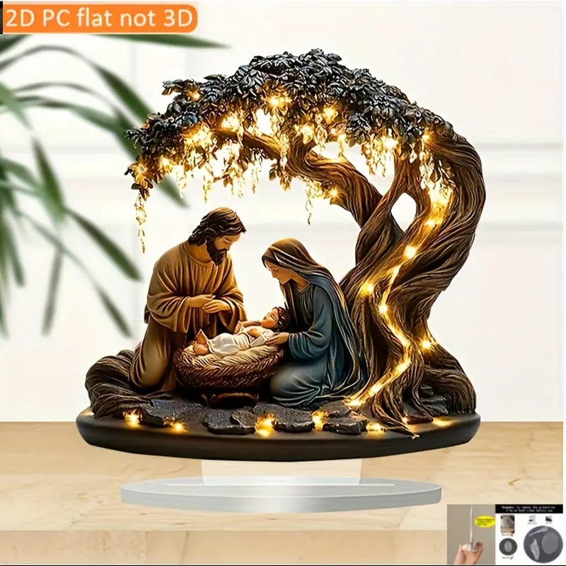 Decoración de mesa plana para recién nacidos con escena navideña-ES