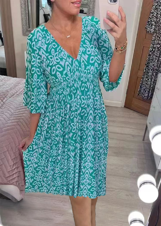 👗Mini Print V-kaelusega kleit-EE