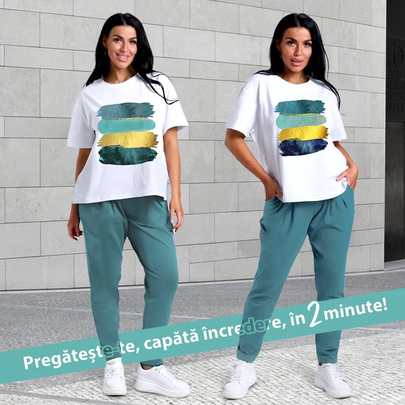 💥🍃 Stilingas laisvalaikio stiliaus dviejų dalių komplektas – patogus ir stilingas ✨-LT