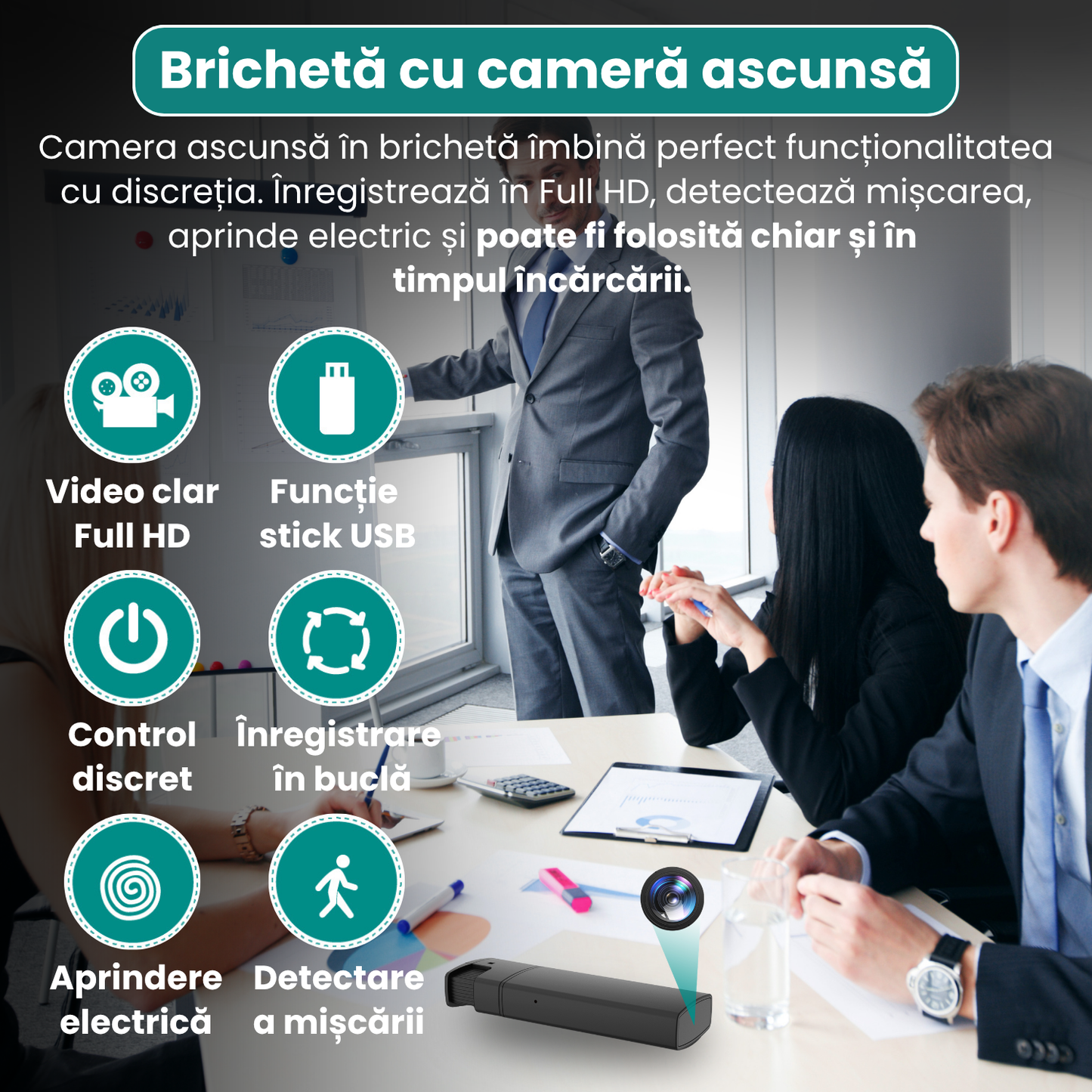 Encendedor con cámara oculta, función de encendido eléctrico real, grabación de video Full HD 1080p, detección de movimiento, grabación en bucle-ES