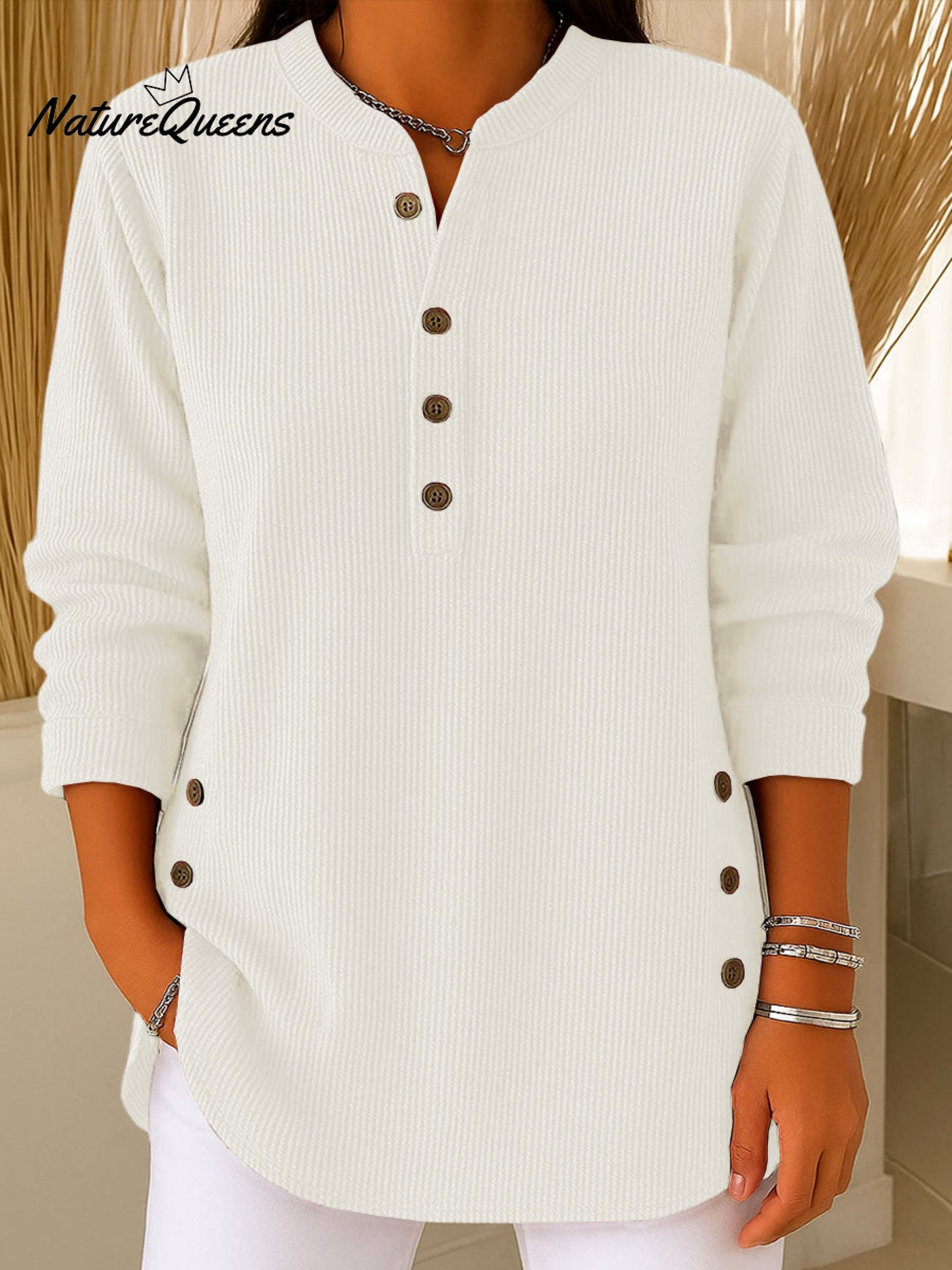 Suéter de punto holgado, de manga larga y color liso para mujer-ES