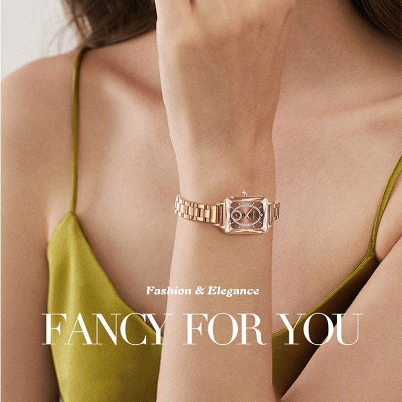 mesto  💎Modna kvadratna ženska ura iz rožnatega zlata z diamanti-SI