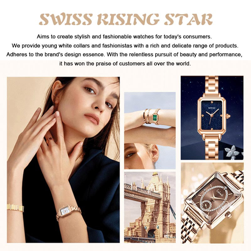 mesto  💎Modna kvadratna ženska ura iz rožnatega zlata z diamanti-SI