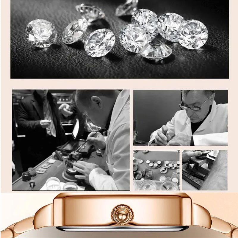 mesto  💎Modna kvadratna ženska ura iz rožnatega zlata z diamanti-SI