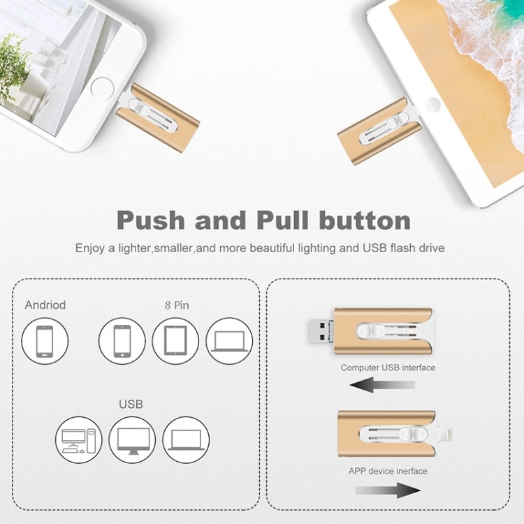 32~256GB Micro USB + 8 ακίδων + USB 3.0 4 σε 1 Κινητό τηλέφωνο υπολογιστής U-Disk-GR