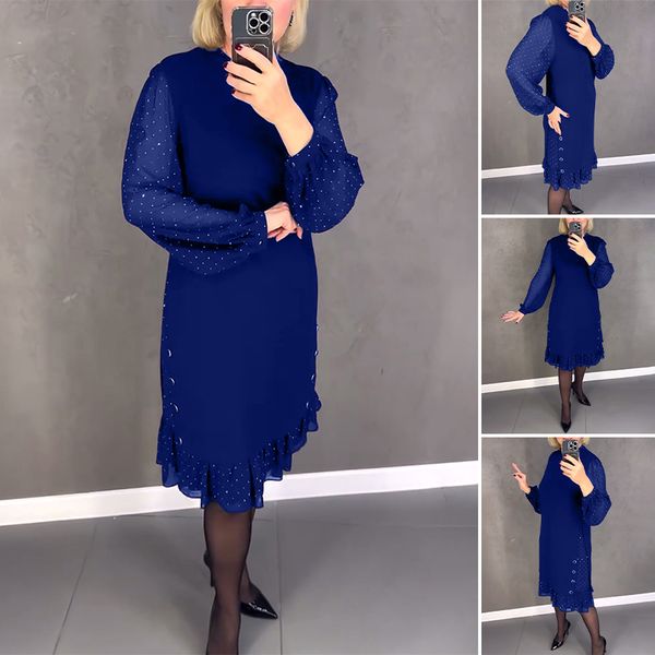 🔥👗[S~5XL]Nova modna, ohlapna obleka z volančki, enobarvna, z dolgimi rokavi-SI