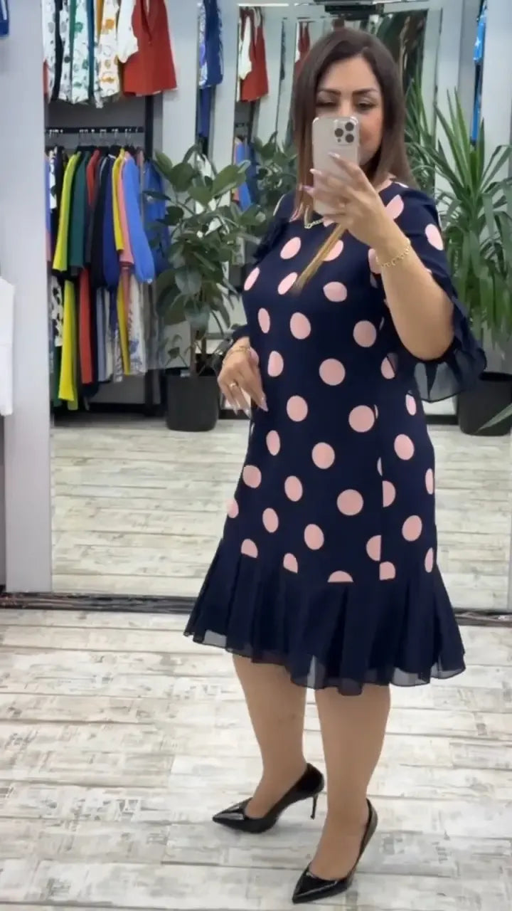 Ženska plisirana haljina s točkicama-HR