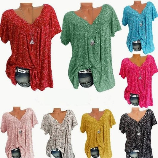 Blusa de moda primaveral con mangas cortas y estampado.-ES