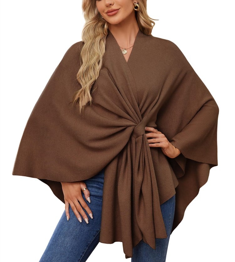 🔥Elegante bufanda que cubre un suave poncho de punto con frente abierto-ES