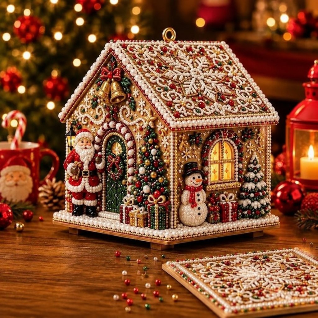 Wooden Diamond Painting House Kit 🎅 Christmas Themed Fun DIY Wooden Decor Ornament Craft