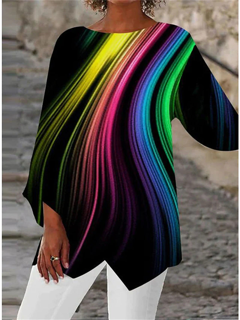 [S-5XL]Nueva camisa de manga larga con cuello redondo estampada 2025-ES