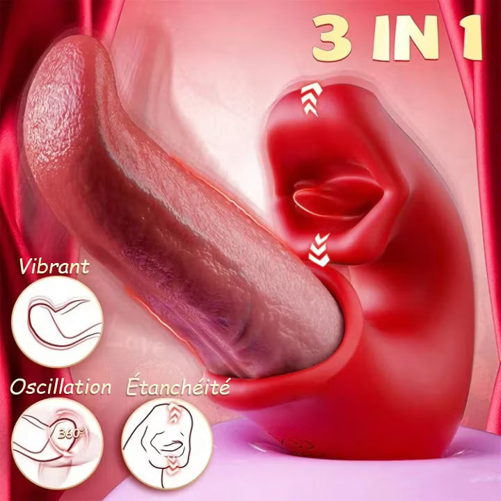 Arabella - 3-u-1 vibrirajući dildo sa stimulacijom G-točke, klitorisa i jezika, vodootporan.-HR