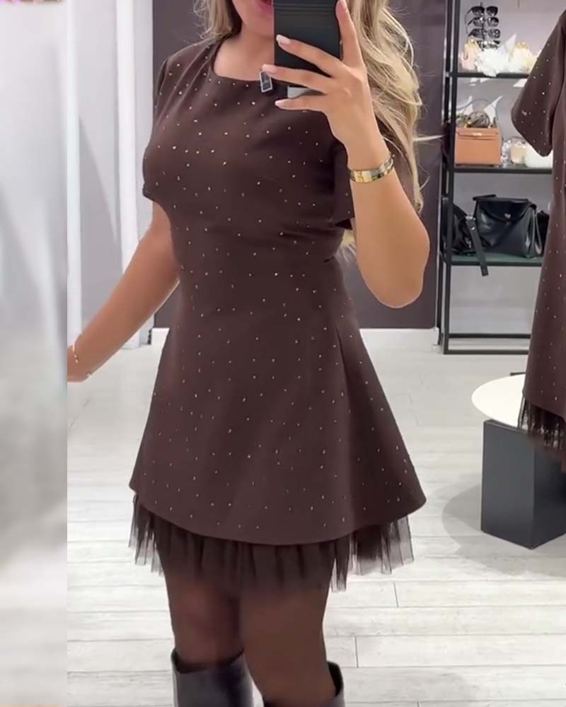 Elegantiška, žvilganti, tinklinio audinio suknelė-LT