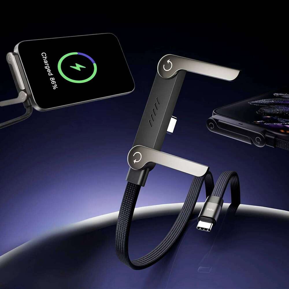 📱 240W pleten kabel za hitro polnjenje z vgrajenim stojalom za telefon - nov zložljiv trpežen kabel USB-C tipa C 2026 (2 kosa)-SI