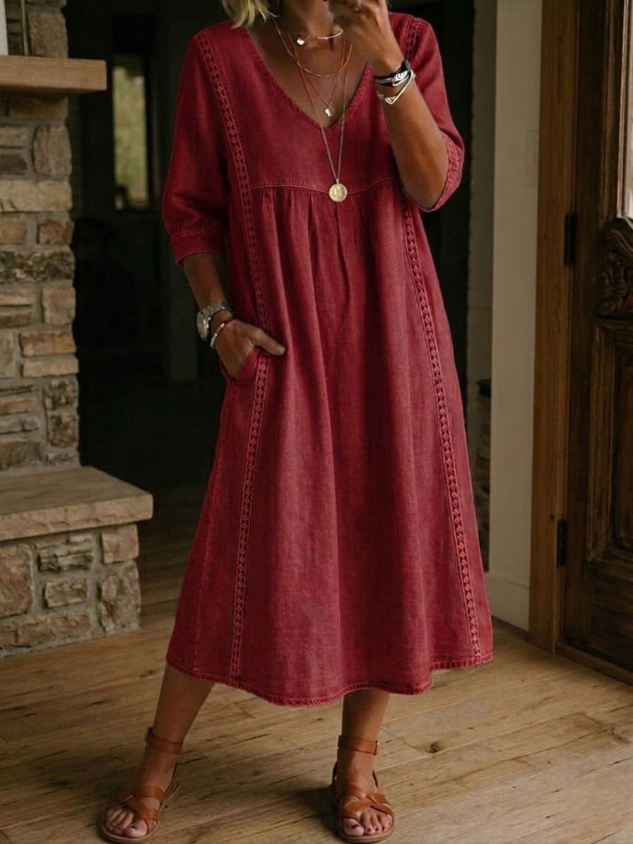 Un vestido holgado e informal confeccionado en lino y algodón con ribete de encaje.-ES
