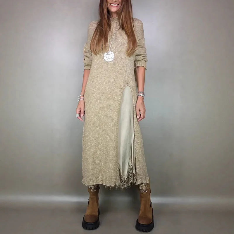 Conjunto Valérie™ con un precioso vestido de satén y un jersey largo hecho a mano / ¡Elegancia atemporal en cada detalle-ES