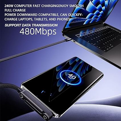 📱 240W pleten kabel za hitro polnjenje z vgrajenim stojalom za telefon - nov zložljiv trpežen kabel USB-C tipa C 2026 (2 kosa)-SI