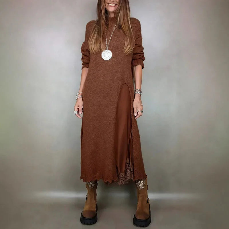 Conjunto Valérie™ con un precioso vestido de satén y un jersey largo hecho a mano / ¡Elegancia atemporal en cada detalle-ES