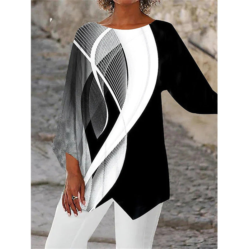 [S-5XL]Nueva camisa de manga larga con cuello redondo estampada 2025-ES