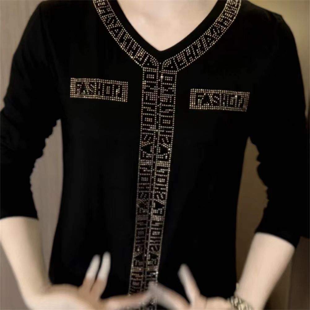 🔥[M-4XL] Υψηλής ποιότητας χειμερινό βελούδινο μπλουζάκι με μακριά μανίκια και κρύσταλλα για το 2024-GR