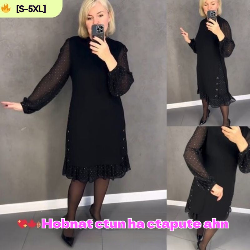 🔥👗[S~5XL]Nova modna, ohlapna obleka z volančki, enobarvna, z dolgimi rokavi-SI