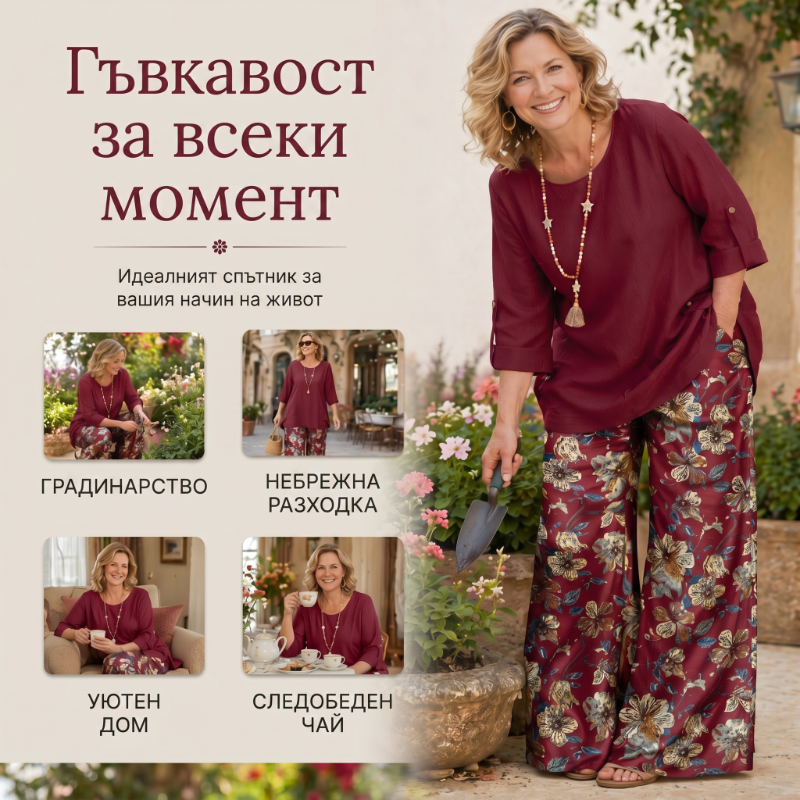 🌼🔥49% nuolaida! Moteriškas bohemiškas komplektas iš medvilnės ir lino, trijų ketvirčių rankovėmis ir plačiomis-LT
