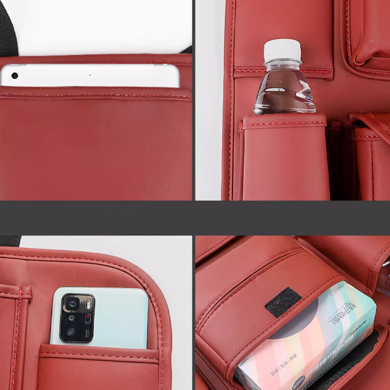 Organizador para asiento trasero DriveEase: organizador colgante con múltiples bolsillos y logotipo personalizado-ES