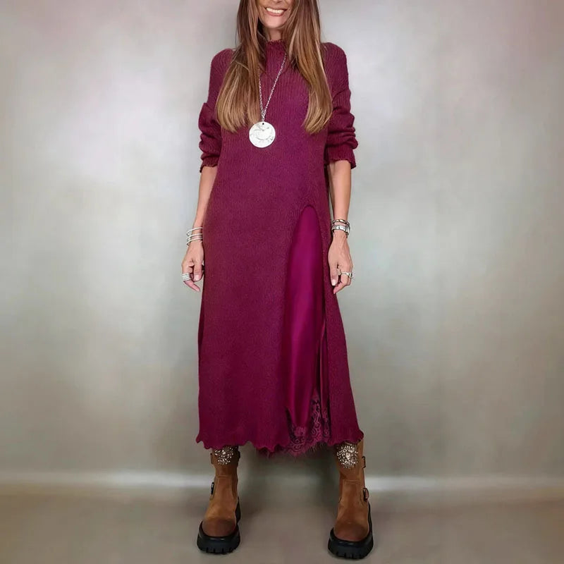 Conjunto Valérie™ con un precioso vestido de satén y un jersey largo hecho a mano / ¡Elegancia atemporal en cada detalle-ES
