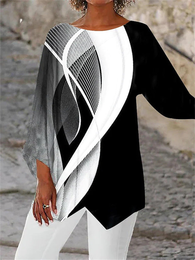 [S-5XL]Nueva camisa de manga larga con cuello redondo estampada 2025-ES