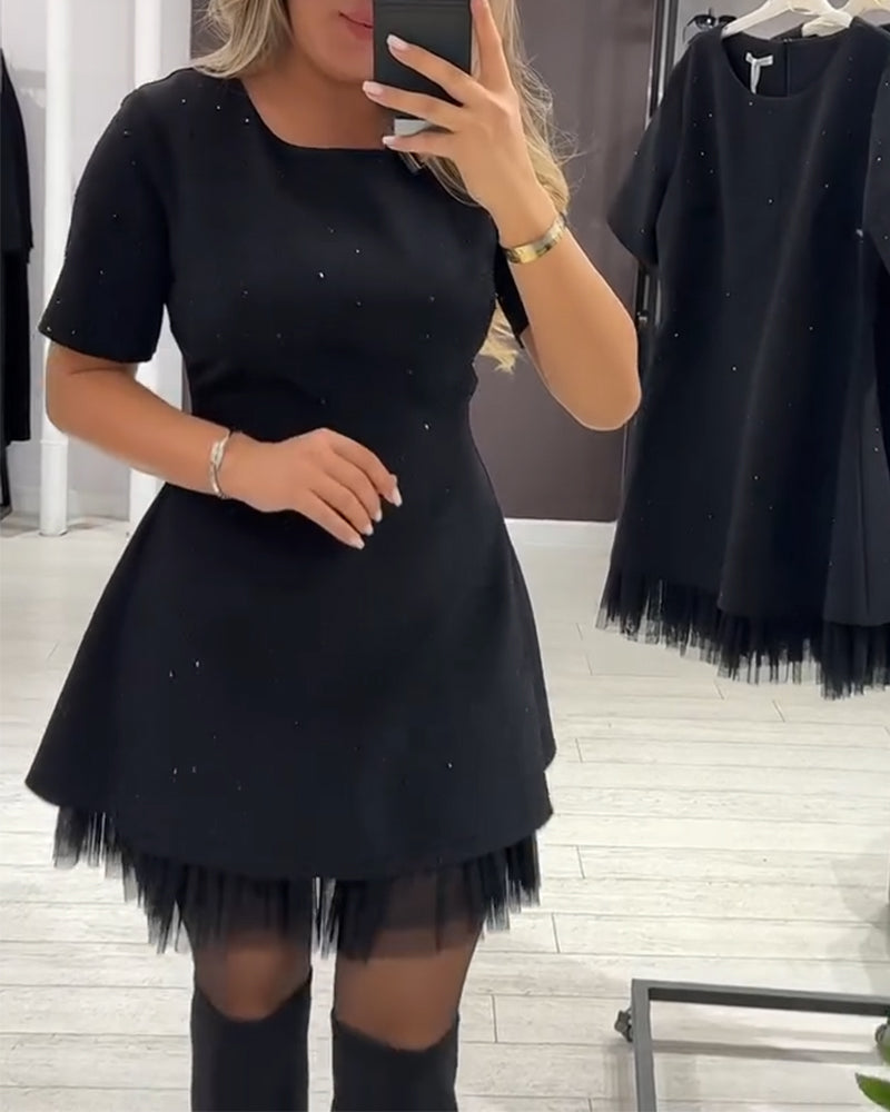Elegantiška, žvilganti, tinklinio audinio suknelė-LT