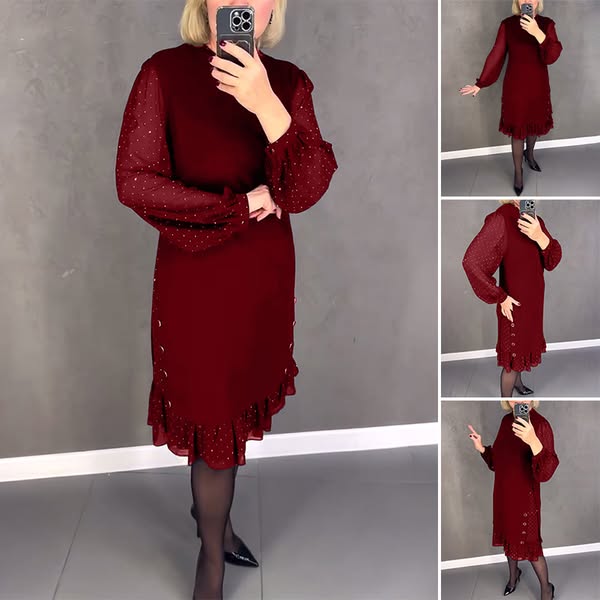 🔥👗[S~5XL]Nova modna, ohlapna obleka z volančki, enobarvna, z dolgimi rokavi-SI