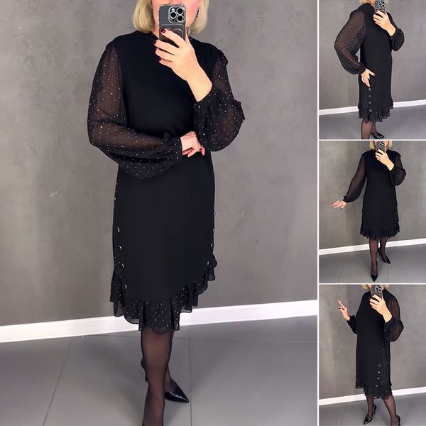 🔥👗[S~5XL]Nova modna, ohlapna obleka z volančki, enobarvna, z dolgimi rokavi-SI