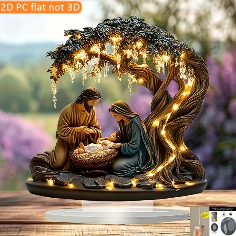 Decoración de mesa plana para recién nacidos con escena navideña-ES