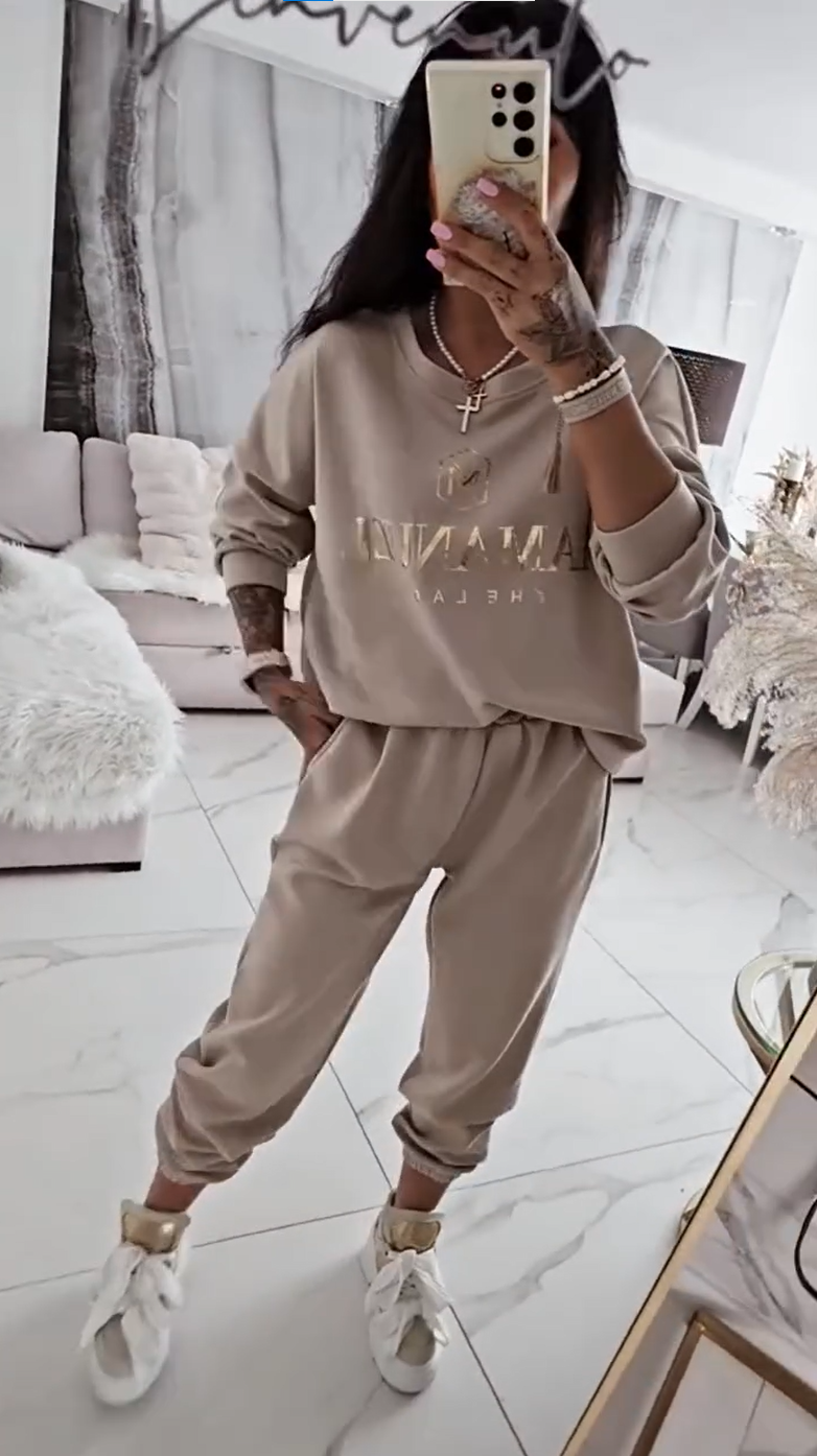 ¡Oferta por tiempo limitado! Conjunto casual para mujer: blusa estampada y pantalón holgado.-ES