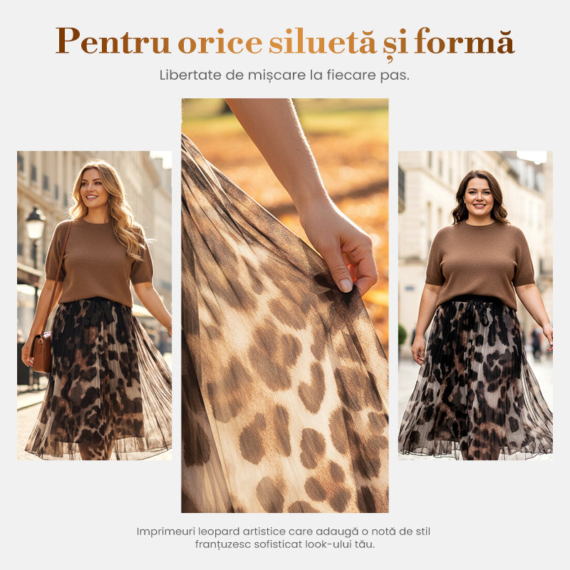 Dvodelni komplet za ženske: pulover in krilo z leopardjim vzorcem-SI