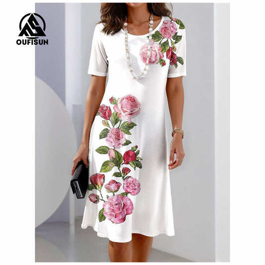 Vestido largo de manga corta con estampado floral y mariposas-ES