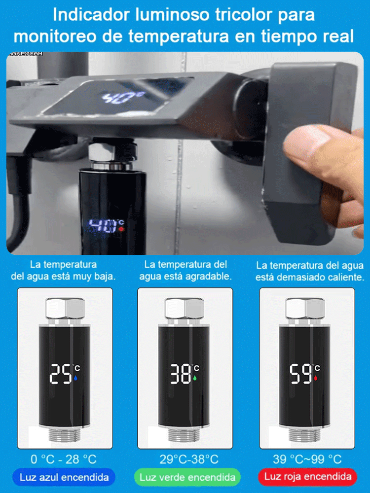 Aplicable a todos los grifos Termómetro inteligente con pantalla de temperatura del agua-ES