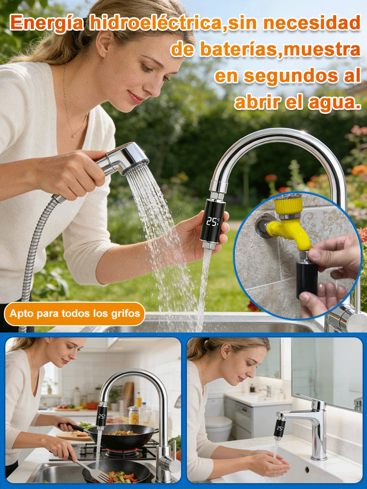 Aplicable a todos los grifos Termómetro inteligente con pantalla de temperatura del agua-ES