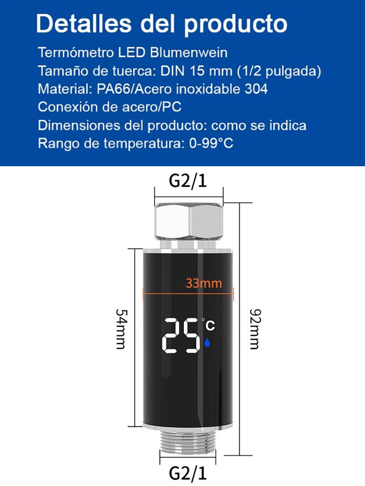 Aplicable a todos los grifos Termómetro inteligente con pantalla de temperatura del agua-ES